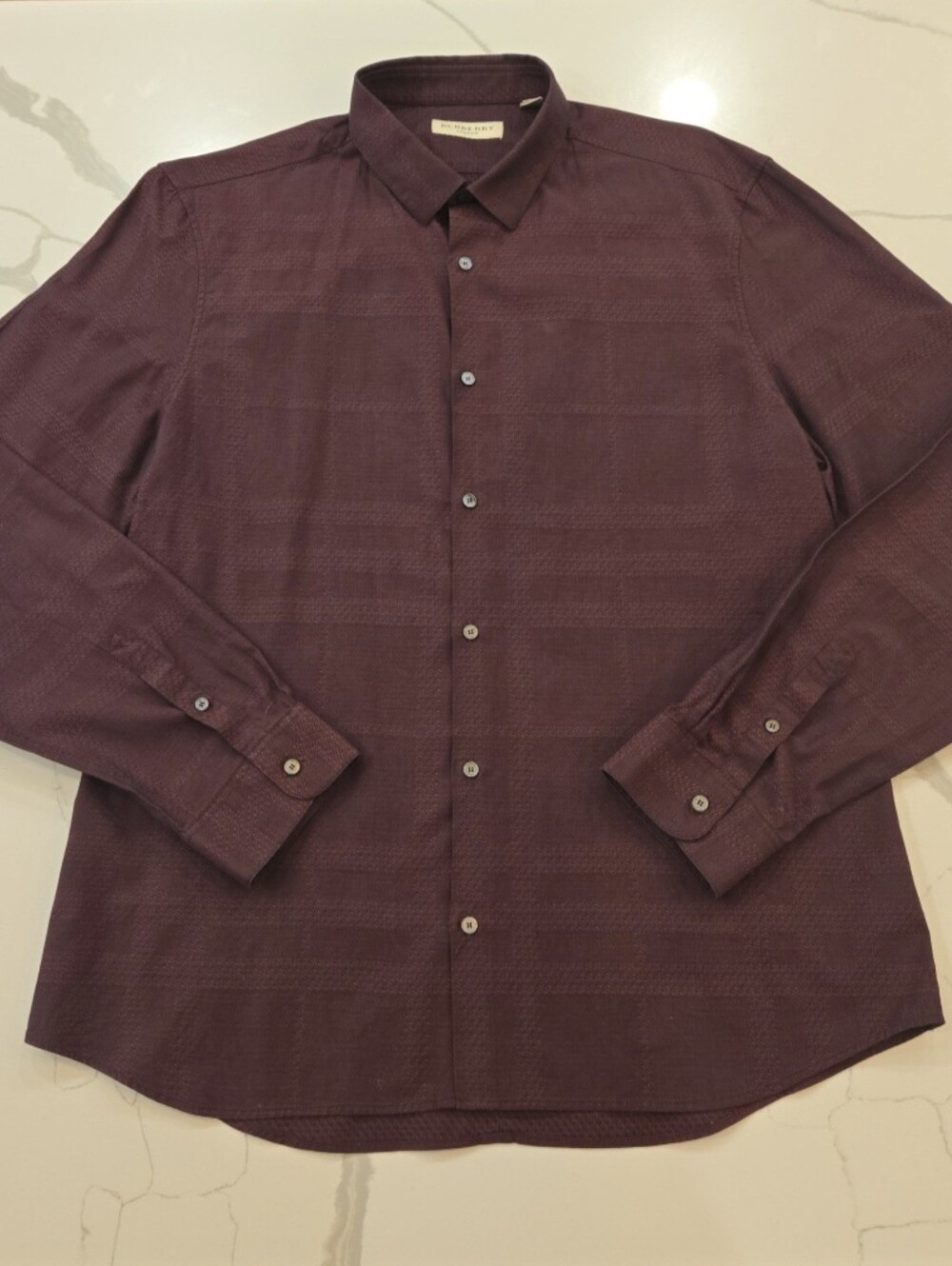 Burberry London Mens Cotton Tailored Fit Burgundy Long Sleeve Shirt XL Preppy